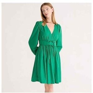 J. Crew Green Smocked Tie Front A-Line Dress size 10
